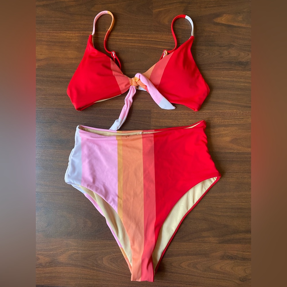 Red striped bikini set